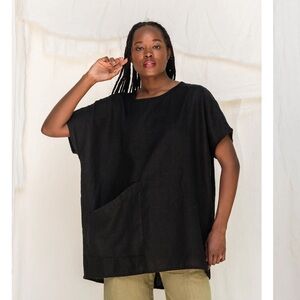 Elizabeth Suzann Harper Tunic Short Sleeve Black in Cotton Canvas